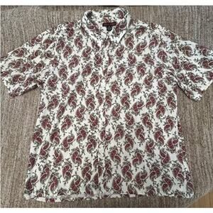Linea Uomo White Red Paisley Cotton Short Sleeve Button Up Mens Shirt SZ 3X